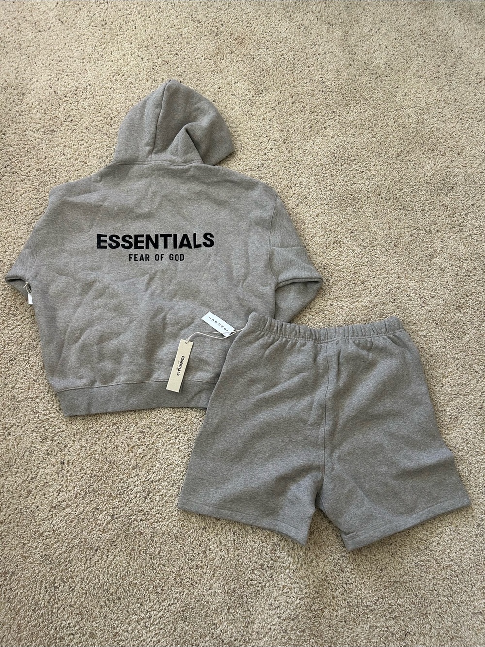 ESSENTIALS Gray Hoodie Dark oatmeal & Shorts Set - Picture 4 of 4